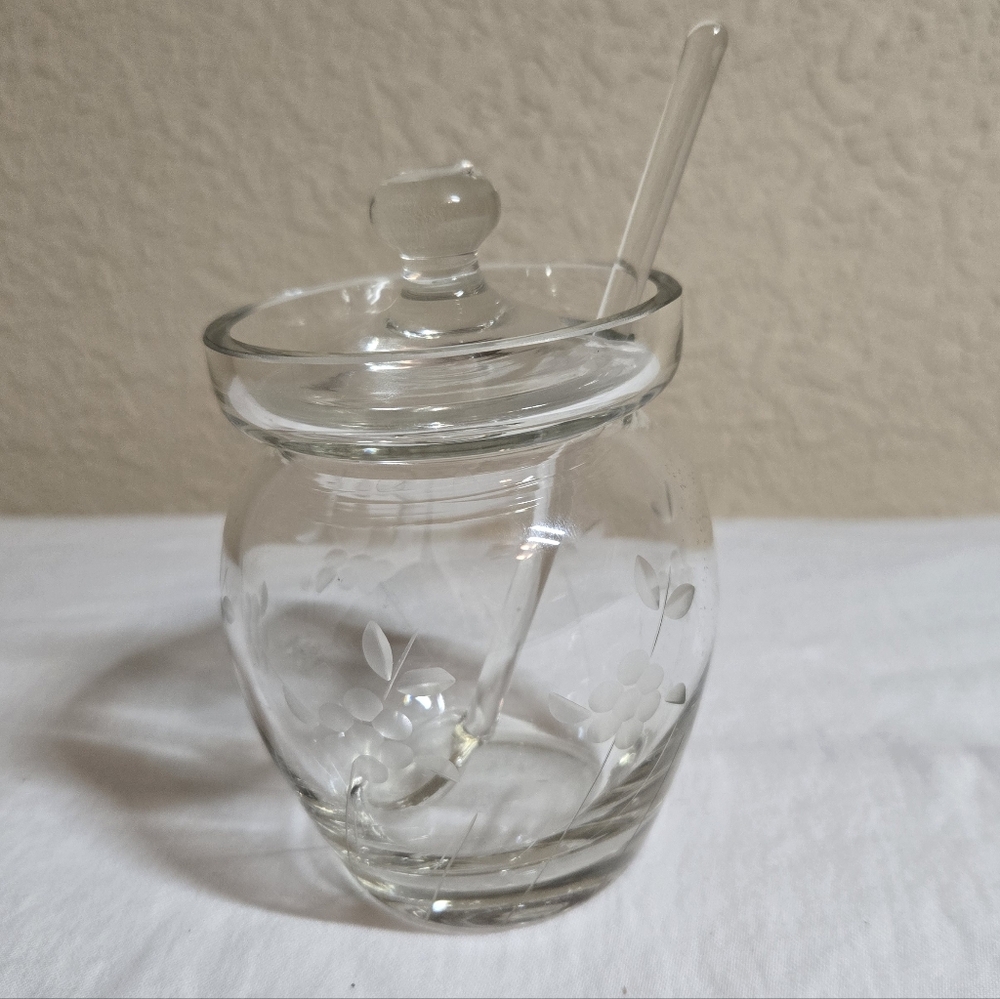 Vintage Princess House Heritage Crystal Condiment Jar With Lid and Spoon